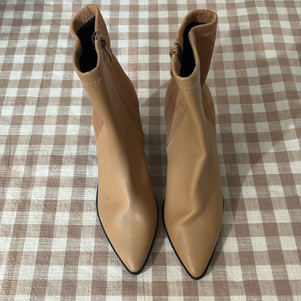 So Me Tan Heeled Ankle Boots Size 7